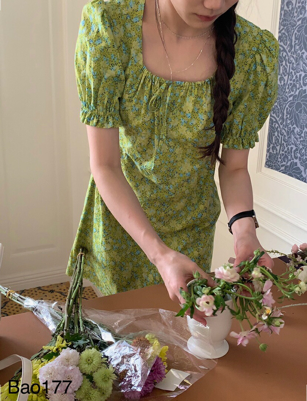 [bluepops] small fresh floral dress a2432\zxl