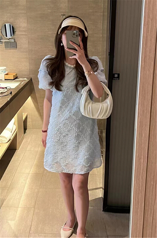 [Daidai] sweet heavy industry nail bead bubble sleeve loose dress 4920\hbx