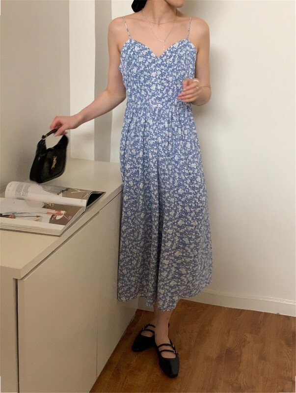 [bluepops] floral fashion suspender dress a2385\zxl