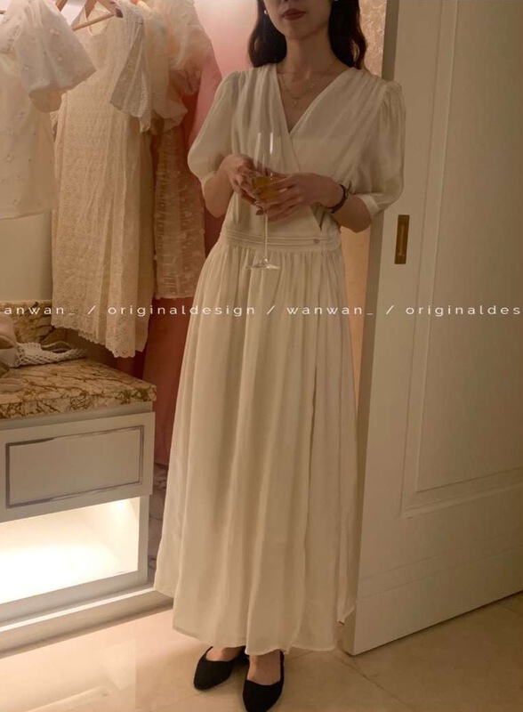 [wanwan] V-neck side button dress 1761\hbx
