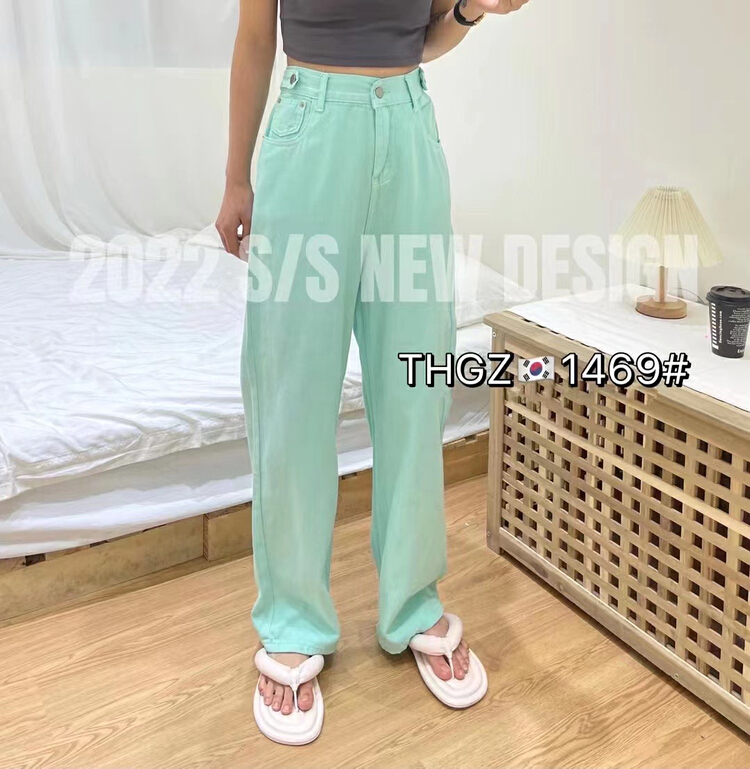 Original price 63.16! [thgz] adjustable elastic waist straight tube clear color jeans 1469-7\ll