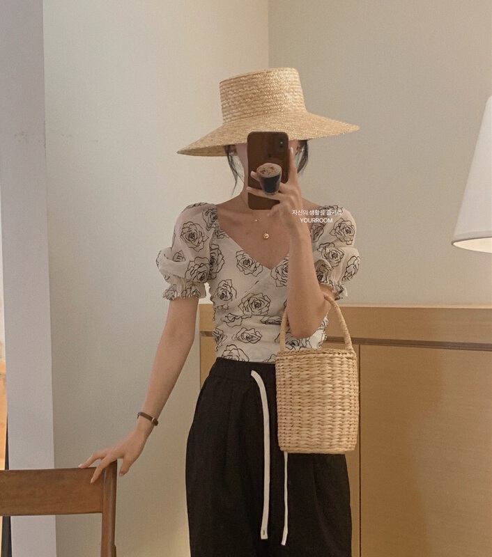 [your room] French print short shirt 9868\zxx