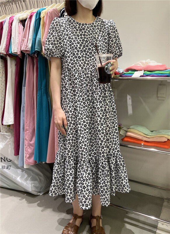 [hi] Han Shu floral round neck dress 5223\hjy