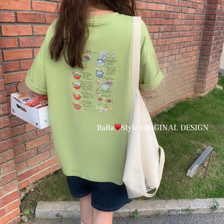 [rara] round neck loose Korean Short Sleeve T-shirt 79169\lsl