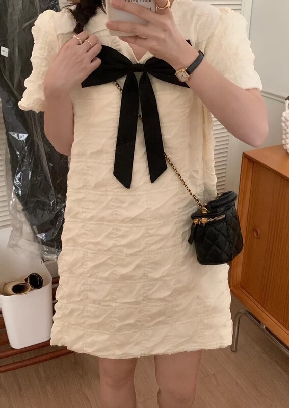 [o.lucky] round neck back bow dress 1837\hbx