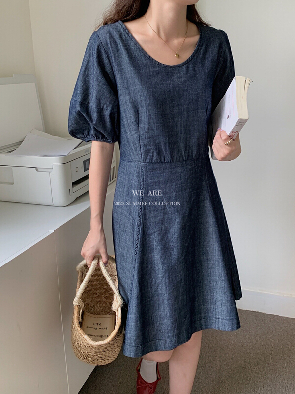[we are] round neck bubble sleeve waist dress 10126\zjy