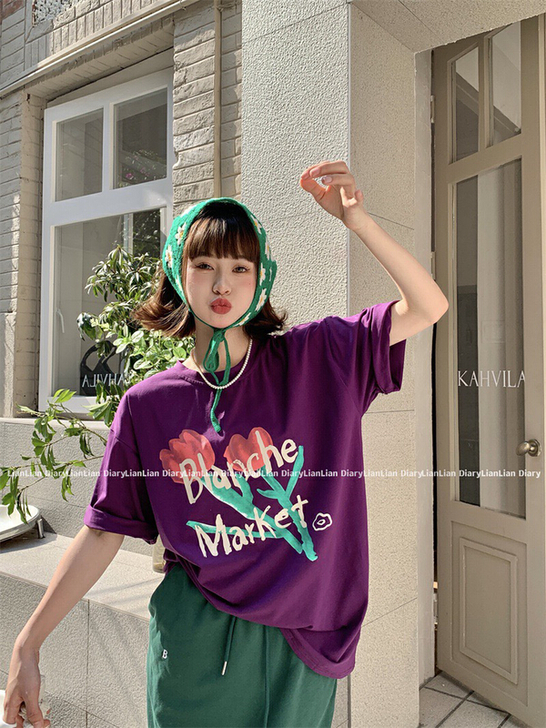 [wgwe] crew neck print Pullover comfortable short sleeve T-shirt 1897\pcz