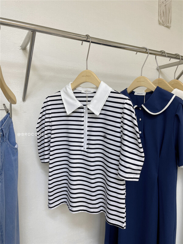 [broccoli] Polo neck stripe short sleeve T-shirt ys1-8101\zjy