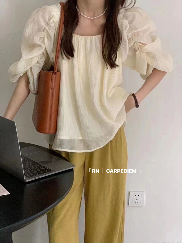 [RN] Korean version ins French square neck niche design Short Sleeve Shirt 81236\ll