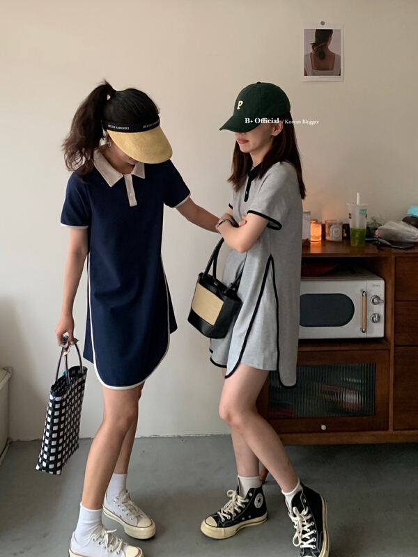 [B plus] casual slim polo collar short sleeve dress 22-3342-2\hbx