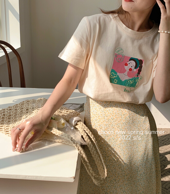 New year in early spring! [choco] Korean girls' three-dimensional printed short sleeve T-shirt 8110\lsw