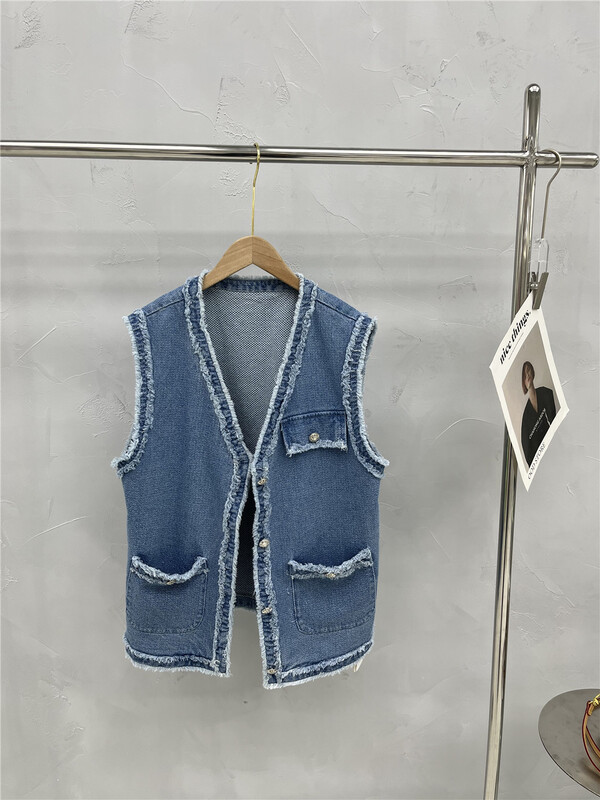 Cxdhh/ new year in early spring! [Boran Boran] Korean version V-neck simple denim vest ys1-xb3-22n1092w\hll