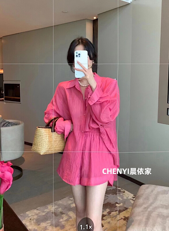 [Chenyi] loose and simple breathable sunscreen shirt + versatile casual Shorts Set 1980\xyy