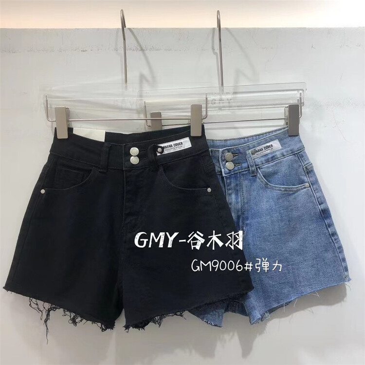 [Gu Muyu] personalized label double button denim shorts gm9006-1\zsy