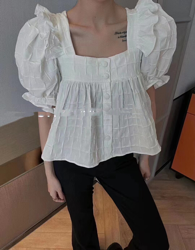 【 mi ni 】 wood ear edge heavy industry crimping shirt 1242-1\pcz
