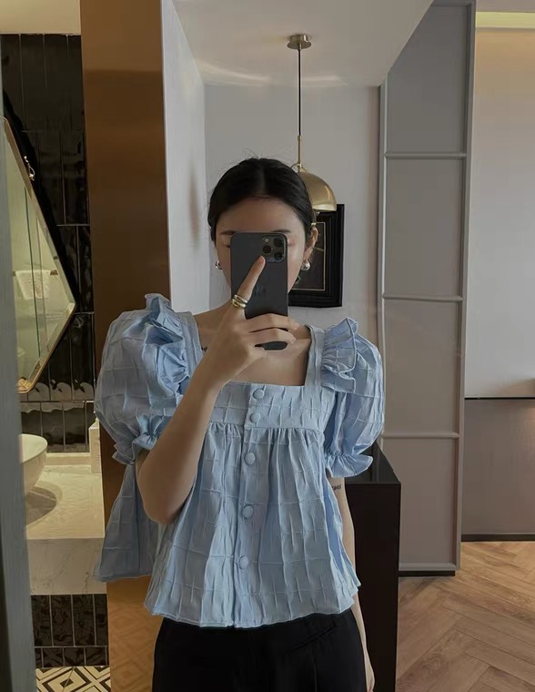 [m2+] Fashion Square Collar single breasted Ruffle shirt 06110\wtt