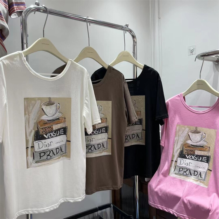 [yoyo style] Korean loose coffee printed short sleeve T-shirt 8580\xyy