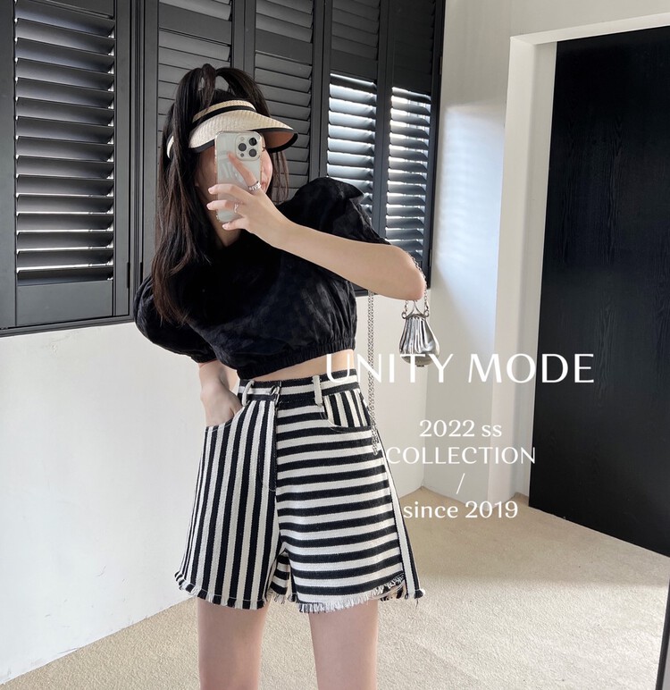 [unit] irregular stripes, comfortable design, niche high waist casual shorts 6501\cqw