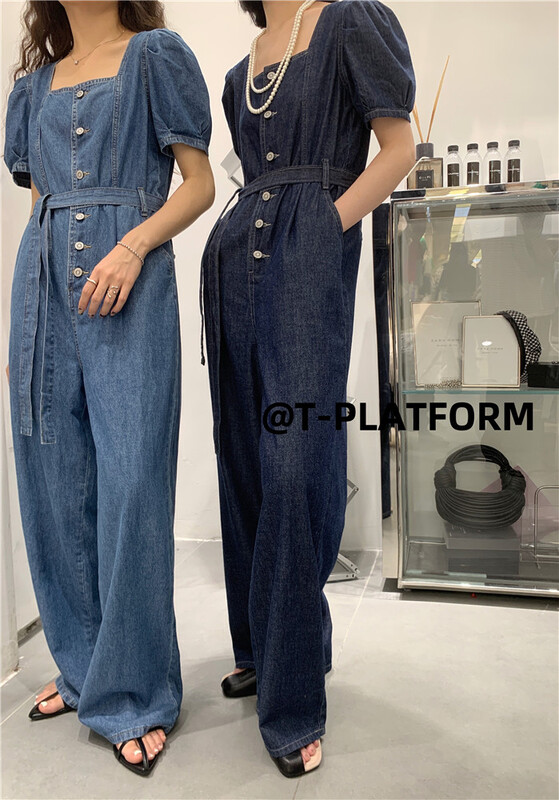 [t-platform] Korean fashion high waist denim Jumpsuit (with belt) w8355\zxx