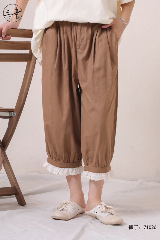 [original of three plain clothes] literary and artistic retro leg lace splicing casual pants 71026