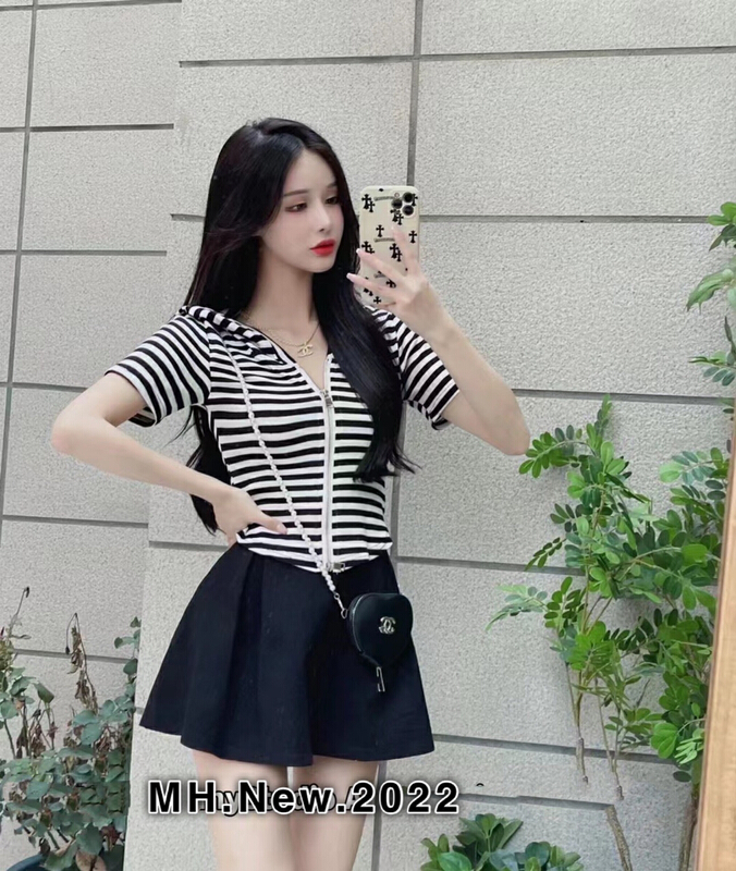 [M.H] Korean casual and versatile short sleeve T-shirt + high waist slim skirt set 8334\pcz