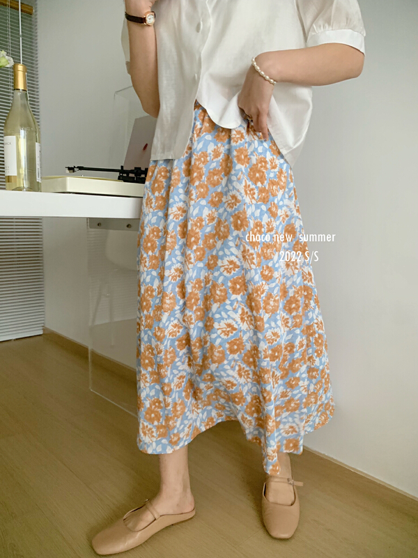 [choco] Korean print loose elastic waist skirt 8327\hbx