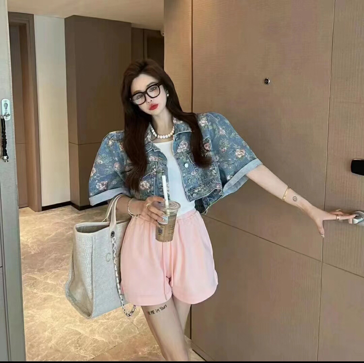 [m2+] Vintage Print versatile fashion denim coat 8141\t