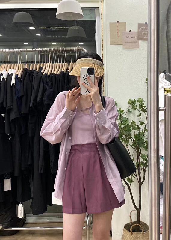 [Chenyi] breathable and versatile sunscreen shirt + hollow out suspender Vest + high waist leisure suit 1006\xyy