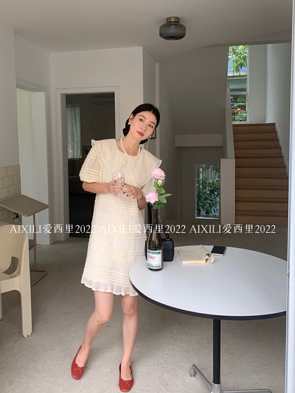[aixili Sicily] elegant dress dress lotus leaf collar 6677