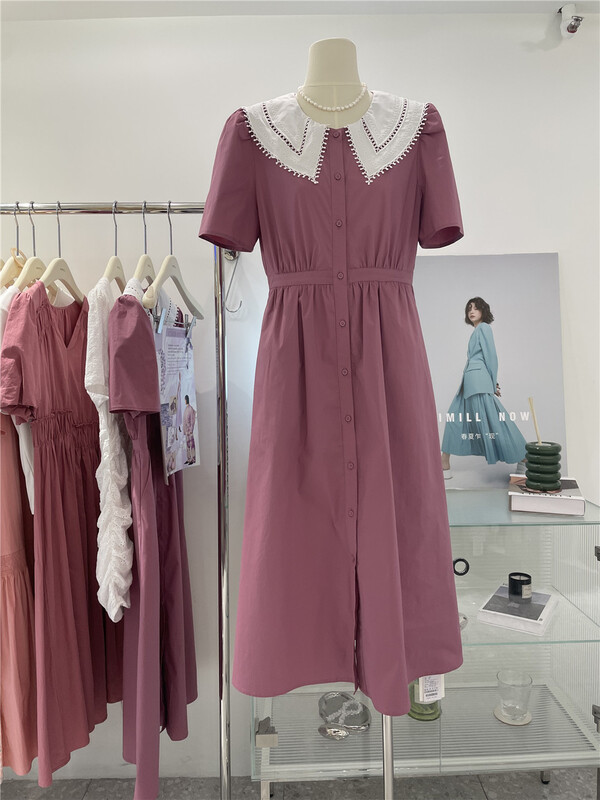 [Naimi] baby neck waist shrink thin dress 7392\lsw