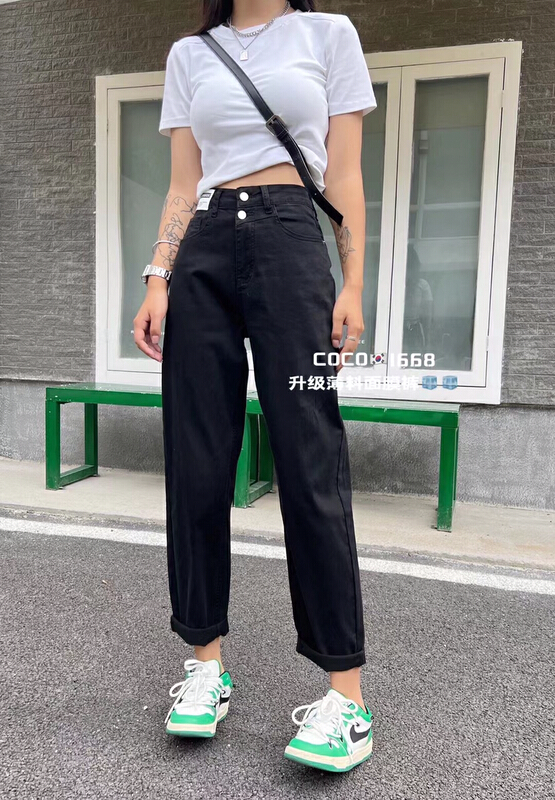 Original price 74.44! [mi&co Wu] high waist Harlan versatile LABEL JEANS c1668\hjy