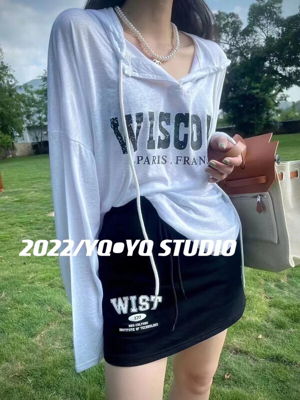 [yyq] letter printed hooded sunscreen shirt ys1-1052\l