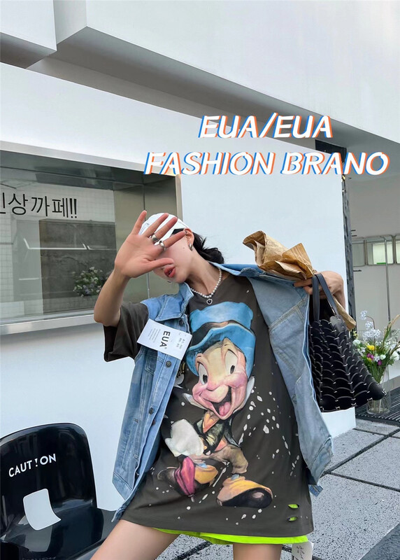 [European and American trend] round neck printed loose short sleeve T-shirt (T-shirt only) 12294\l
