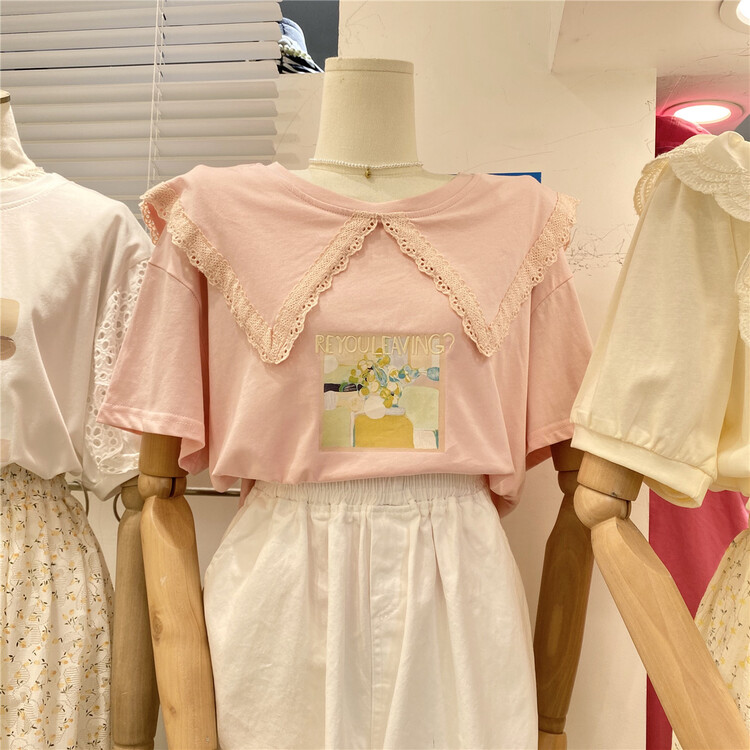 【 purpler 】 Korean small fresh printed short sleeve T-shirt ys1-0965\hjy