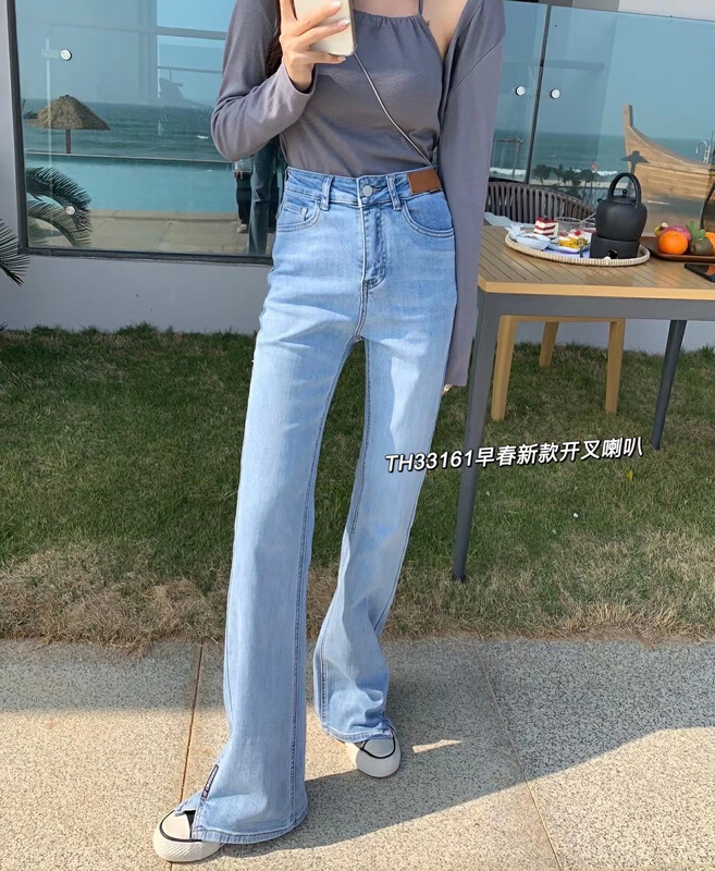 New year in early spring! [T.H] Korean version of slim open fork floor flare jeans 33161\lsw