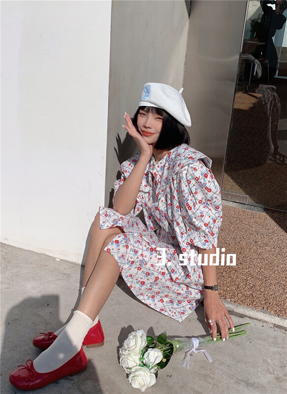 In early summer! [3.studio] floral small fresh bubble sleeve dress 22109\xyy