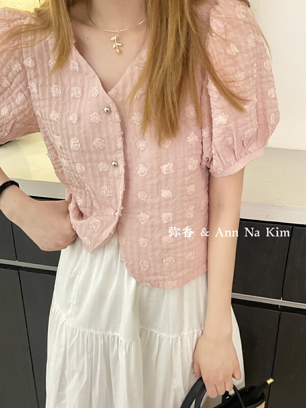 [Mi Xiang] bubble sleeve fashion single breasted shirt mx5517\hjy