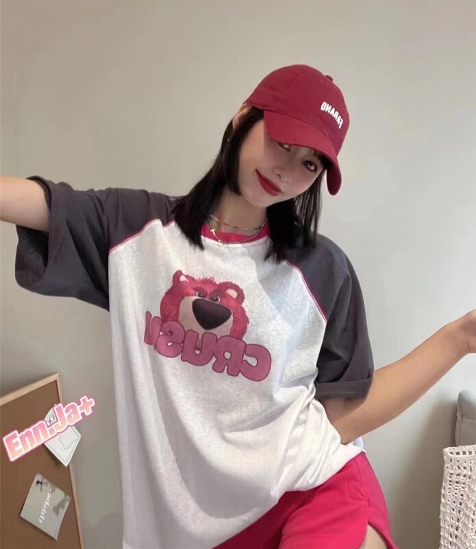 [seven 7] simple casual raglan sleeve bear print loose short sleeve T-shirt 8259\wtt