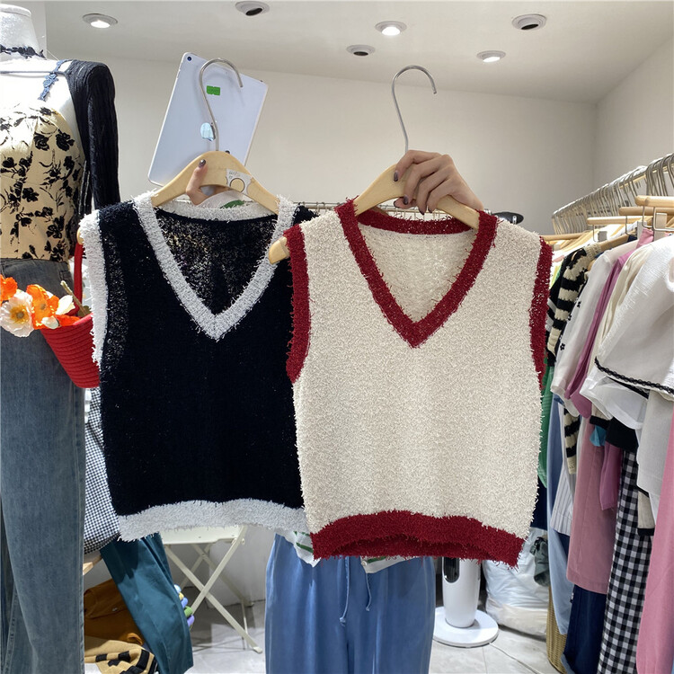 [free studio] Korean V-neck contrast vest 2279\hjy