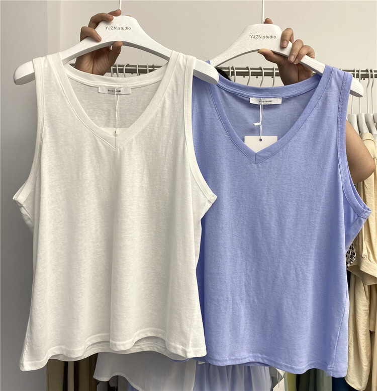 [within one boundary] V-neck clean color loose and versatile vest / sling 8818\lsw