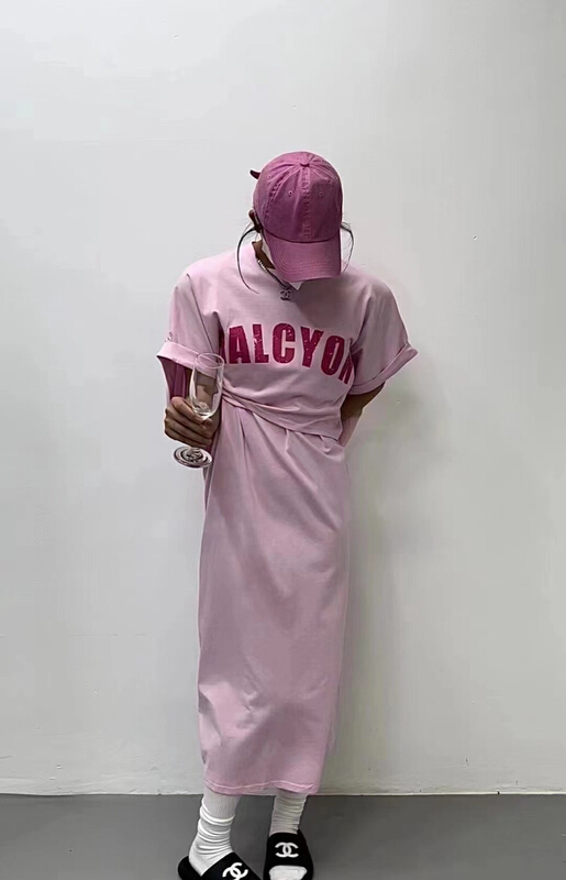 [keen k] sleeveless solid dress + short sleeve lettered T-shirt set tz82\wtt