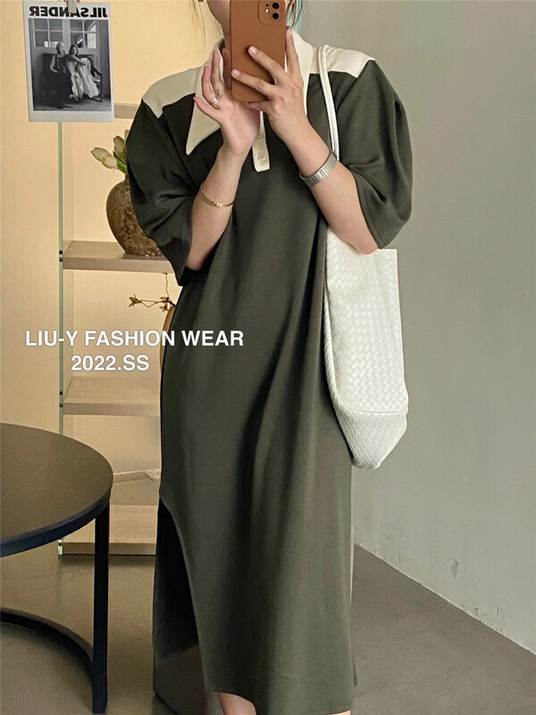 [liu.y] color blocked casual slit dress 5163\zjy
