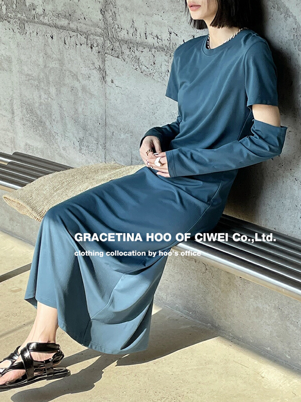 [gracetina Hoo] simple design hollow out dress (with removable sleeves) ly850