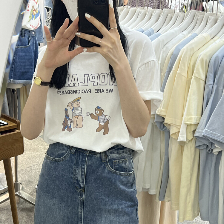 [Li Bai] Korean cartoon cartoon printed short sleeve T-shirt 2830-3\ll