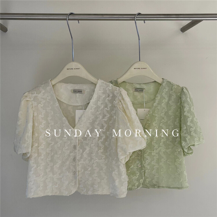 [Sunday morning] Korean V-neck short shirt 6993\zjy