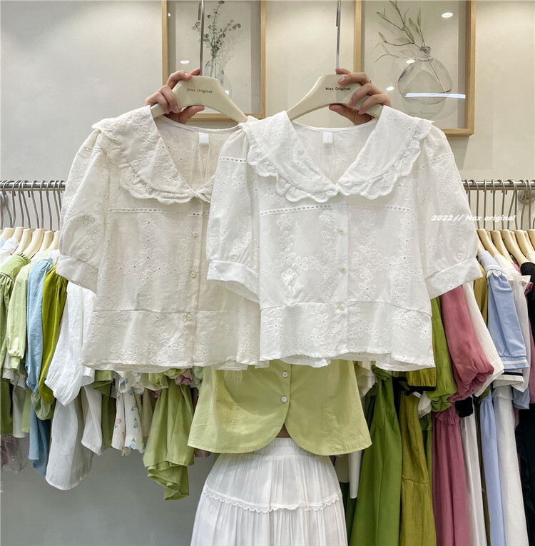 [Max original] baby collar embroidered short shirt 98337\hbx