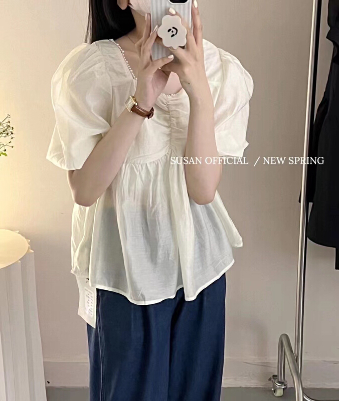 [Susan] square neck retro shirt 18721\lsw