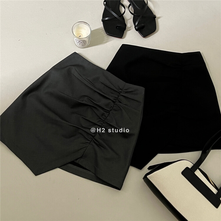 [h2-studio] high waist slim design irregular pleated skirt ys1-967\hbx