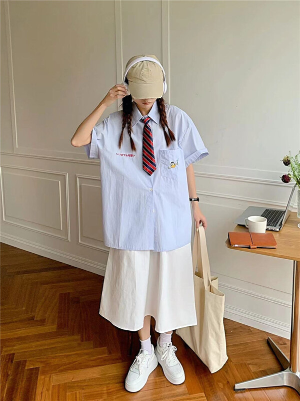 [hua+] simple cartoon printed shirt (with tie) 7205\lsw