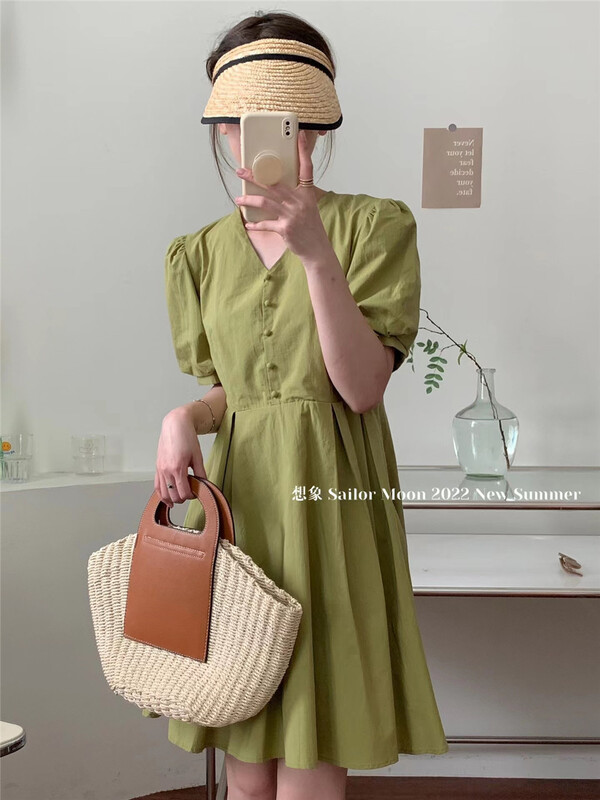 [imagine sailormoon] casual simple V-neck solid dress 88557\xyy